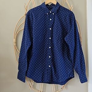 American Eagle Men's Blue Chevron Dotted Long Sleeve Button Down Shirt‎ Sz L